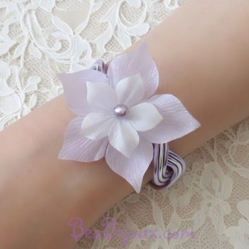 Bracelet mariage argent et parme + fleurs BRA316B
