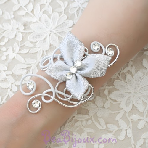Bracelet mariage blanc argent strass papillon