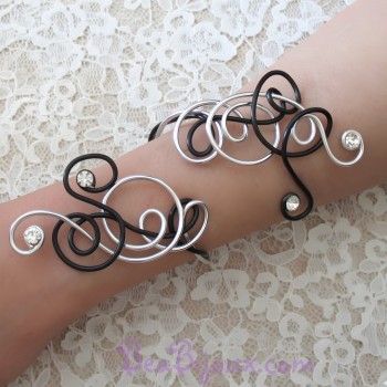 Bracelet mariage noir et argent + strass BRA300