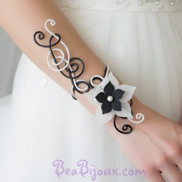 Bracelet mariage noir et blanc + fleur BRA320