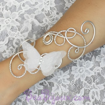 Bracelet mariage papillon blanc argent BRA355