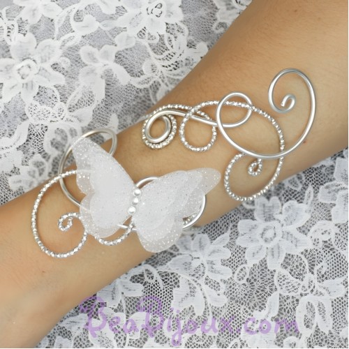 Bracelet mariage papillon blanc argent
