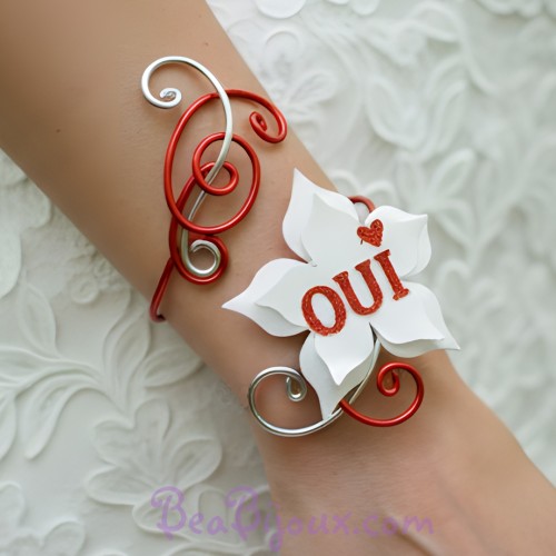 Bracelet mariage OUI blanc rouge argent