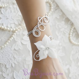 Bracelet mariage blanc argent fleur strass BRA353A