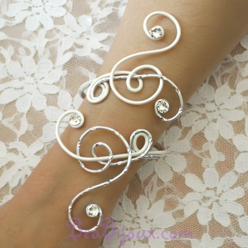 Bracelet mariage blanc argent strass