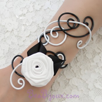Bracelet mariage blanc et noir fleur BRA327