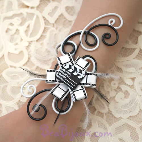 Bracelet mariage cinéma noir et blanc