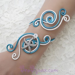 Bracelet mariage étoile de mer blanc et bleu turquoise BRA333