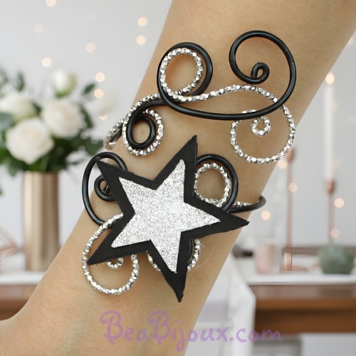 Bracelet mariage étoile noir et argent