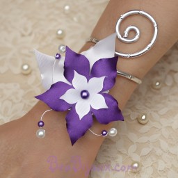 Bracelet mariage fleur blanc violet BRA360