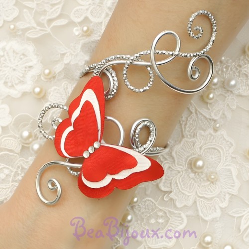 Bracelet mariage papillon rouge et blanc