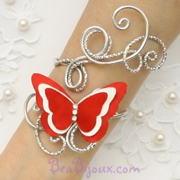 Bracelet mariage papillon rouge et blanc BRA357