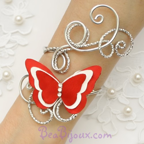 Bracelet mariage papillon rouge et blanc