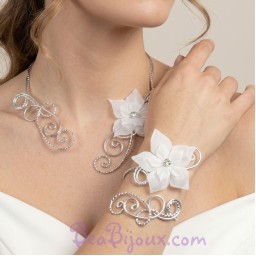 Bracelet mariage blanc argent fleur strass BRA353A