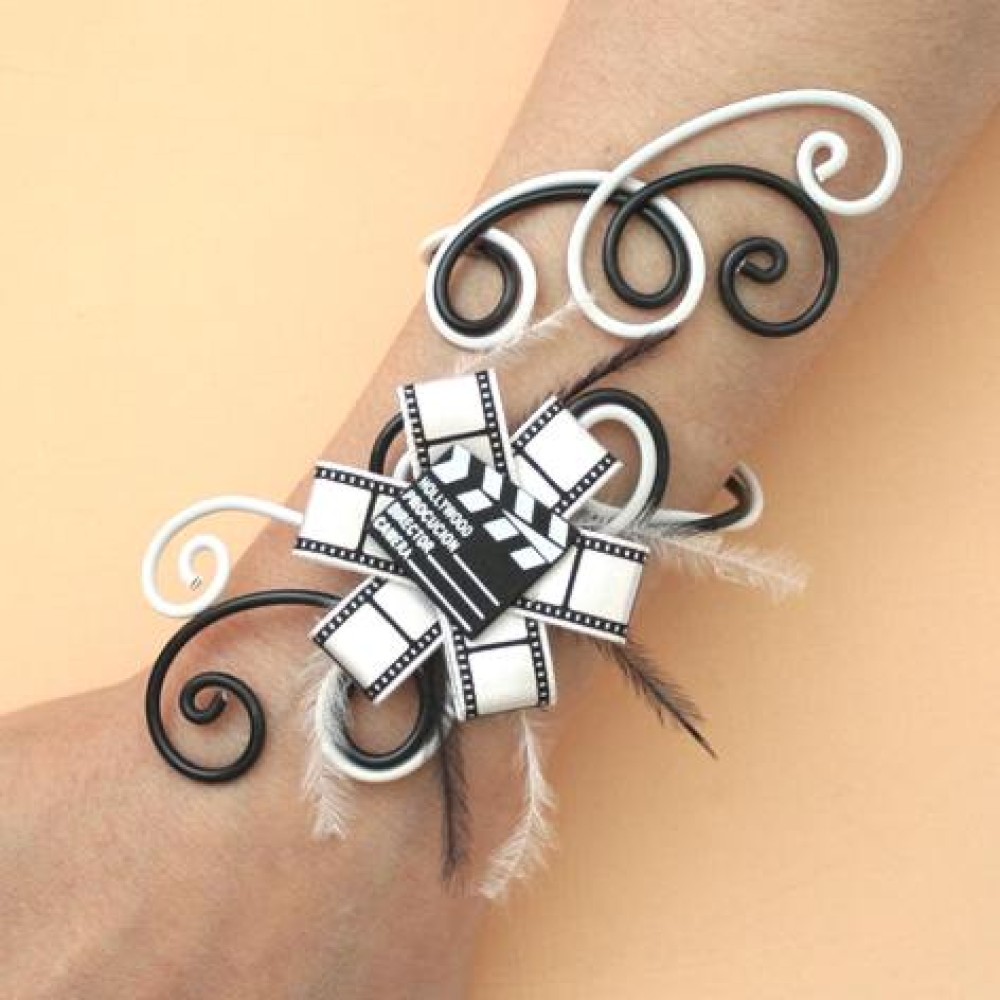 Bracelet mariage cinéma noir et blanc Bracelet mariage cinéma noir et blanc