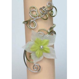 Bracelet mariage aluminium argent vert anis + fleur BRA270