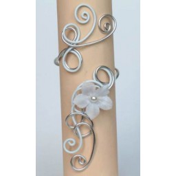 Bracelet mariage aluminium argent blanc + fleur BRA272