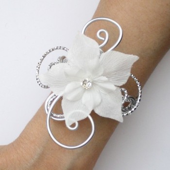 Bracelet mariage blanc argent fleur strass BRA353B