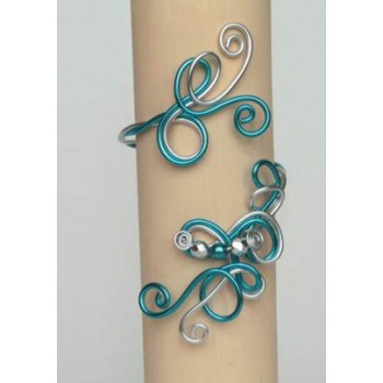 Bracelet mariage aluminium argent  turquoise et perles BRA255