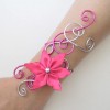 Bracelet mariage fuchsia et argent + fleur BRA234