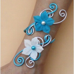 Bracelet mariage argent turquoise et fleurs BRA350