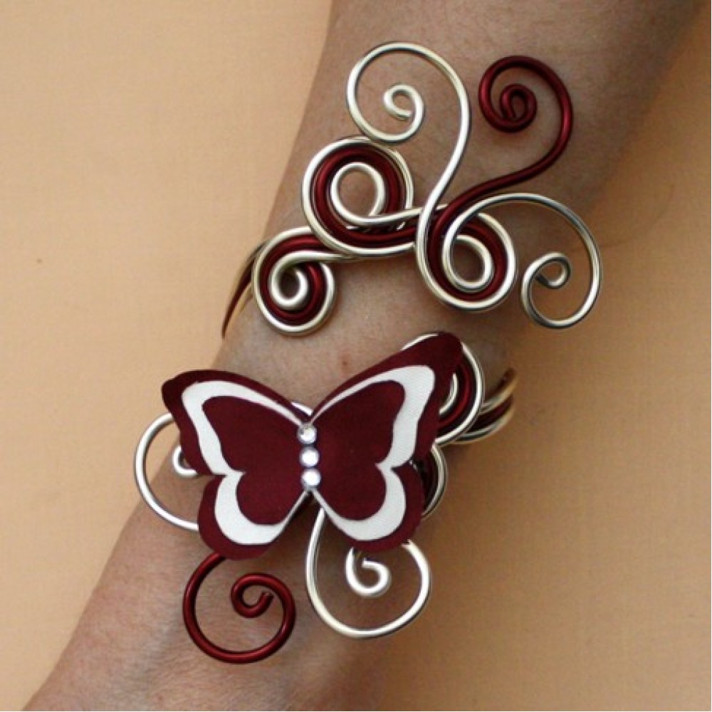 Bracelet mariage papillon bordeaux ivoire