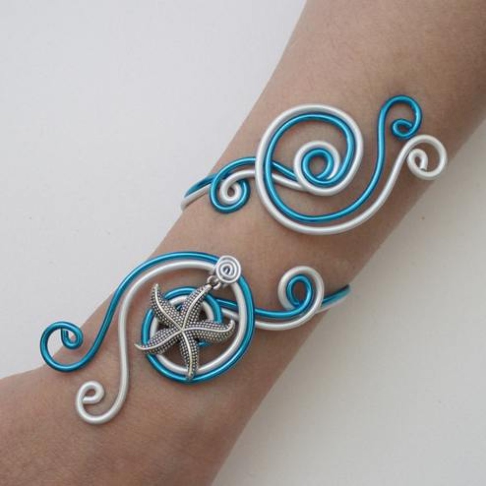 Bracelet mariage étoile de mer blanc et bleu turquoise Bracelet mariage étoile de mer blanc et bleu turquoise