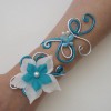 Bracelet mariage turquoise et argent + fleur + papillon BRA334