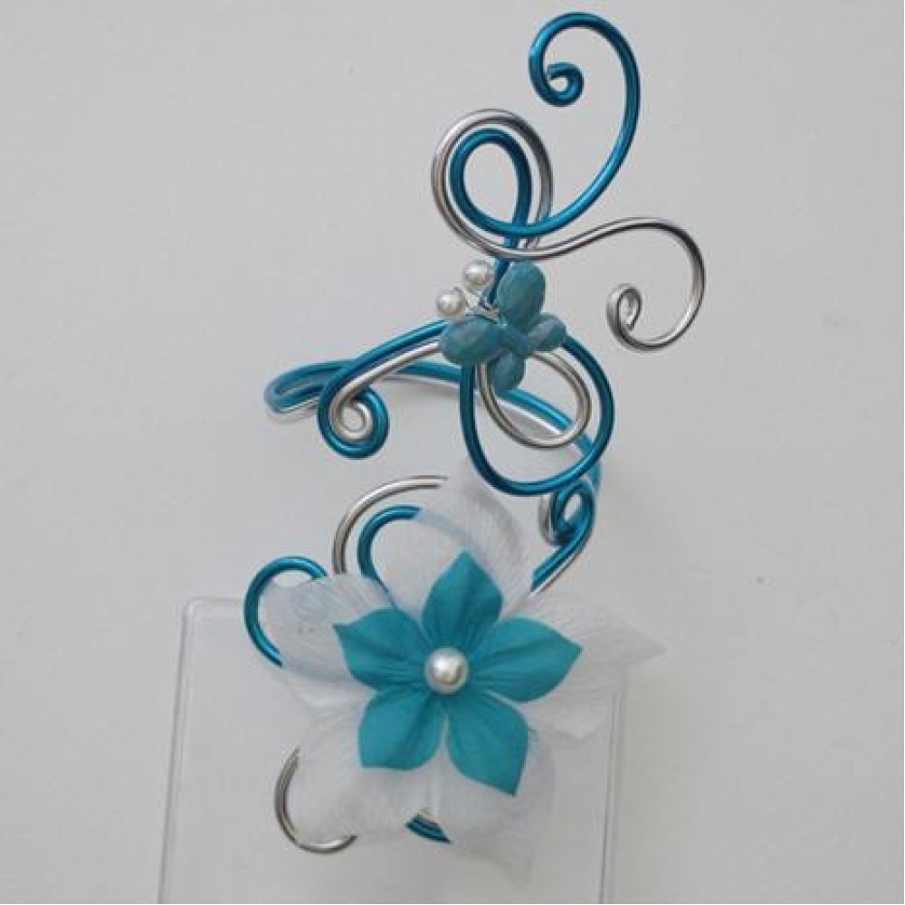 Bracelet mariage turquoise argent fleur papillon