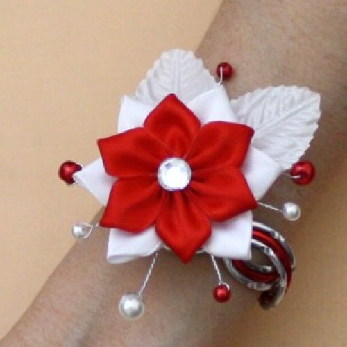 Bracelet mariage rouge blanc argent fleur