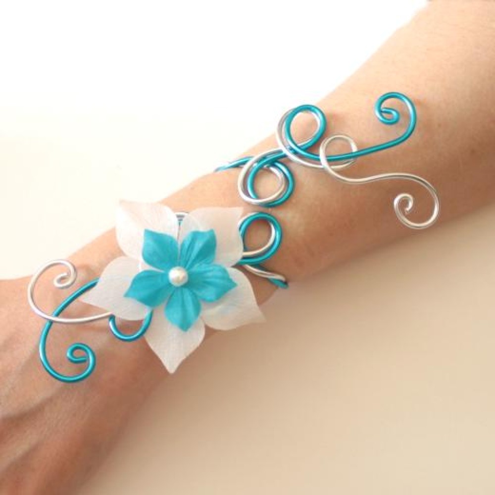 Bracelet mariage argent et turquoise