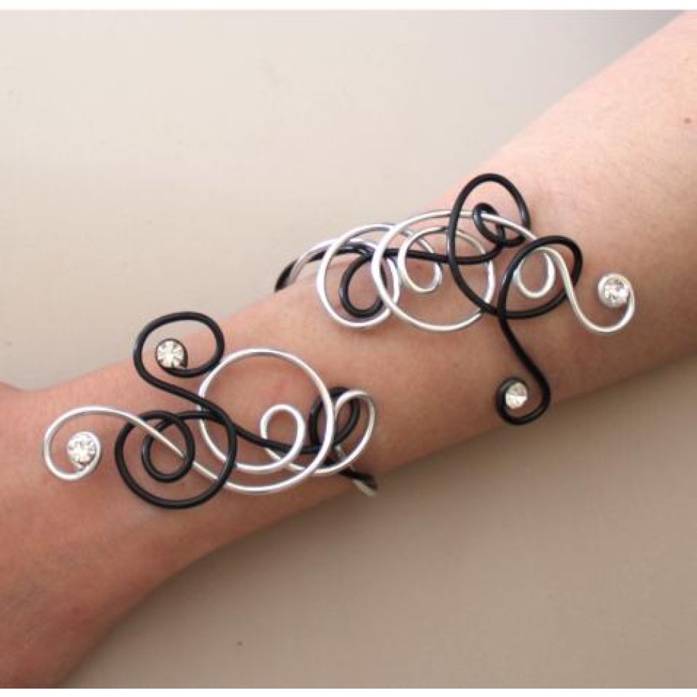 Bracelet mariage noir et argent + strass