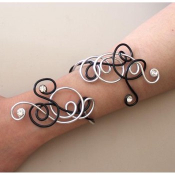 Bracelet mariage noir et argent + strass BRA300