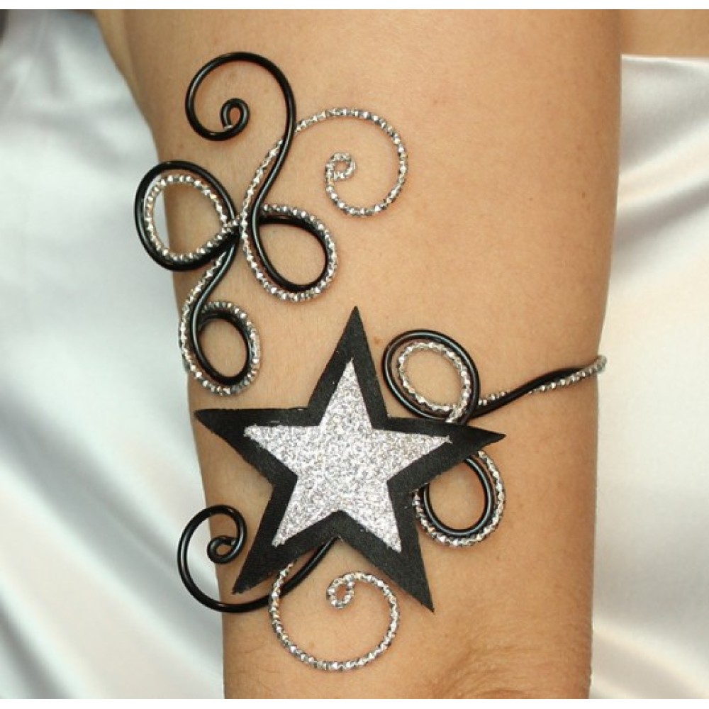 Bracelet brassard étoile noir argent
