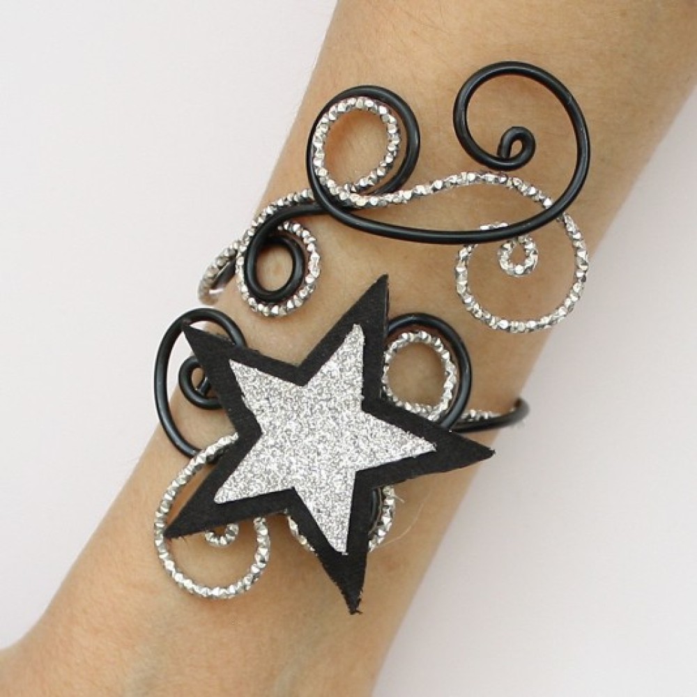 Bracelet mariage étoile noir et argent