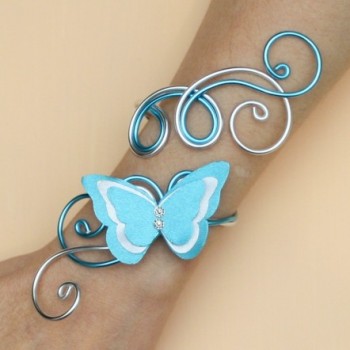 Bracelet mariage papillon argent  blanc bleu turquoise BRA361