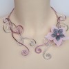 Collier mariage fleur rose gris argent COA347