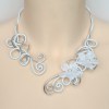 Collier mariage aluminium fleur soie blanc argent COA272