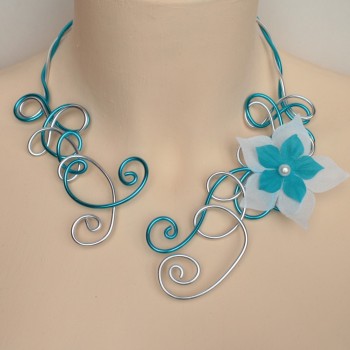 Collier mariage argent turquoise + fleur COA310