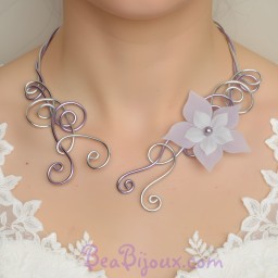 Collier mariage argent parme + fleur COA316