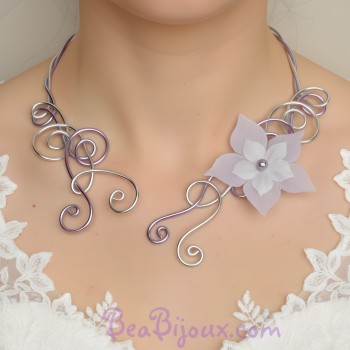 Collier mariage argent parme + fleur COA316