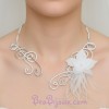Collier mariage blanc argent + fleur + plumes COA314