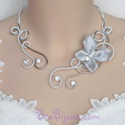 Collier mariage blanc argent strass papillon COA328