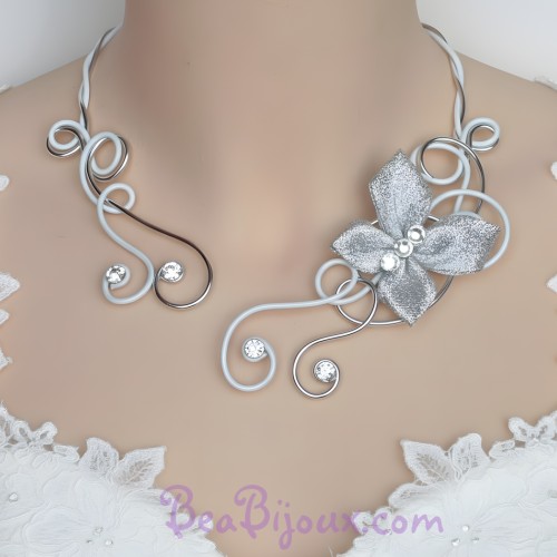 Collier mariage blanc argent strass papillon