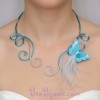 Collier mariage papillon blanc et bleu turquoise COA361