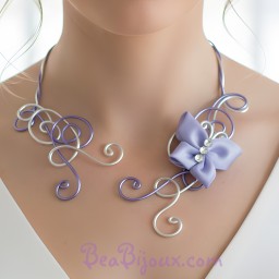 Collier mariage argent lilas papillon COA323