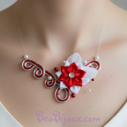 Collier mariage argent rouge fleur COA349