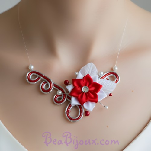 Collier mariage argent rouge fleur