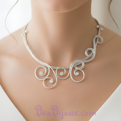 Collier mariage blanc argent et strass