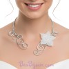 Collier mariage blanc et argent + fleur COA353